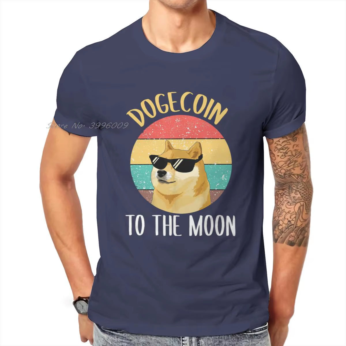 Bitcoin Cryptocurrency Art Dogecoin to the Moon Classic T Shirt Vintage Loose Cotton Men'S Tops Harajuku Crewneck Tshirt