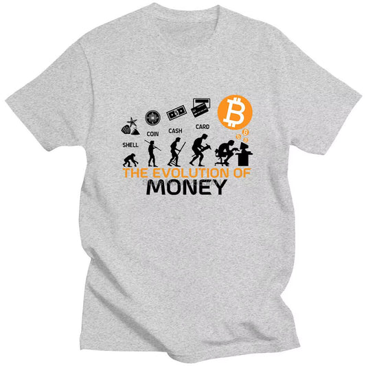 The Evolution of Money Funny Bitcoin Japanese Harajuku Simple Manga Print Summer Thin Cotton Short Sleeve T-Shirt Loose S