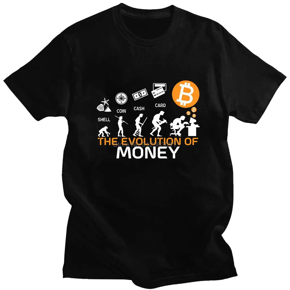 The Evolution of Money Funny Bitcoin Japanese Harajuku Simple Manga Print Summer Thin Cotton Short Sleeve T-Shirt Loose S