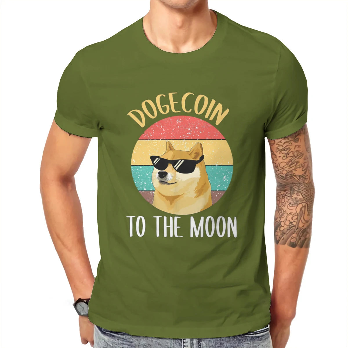 Bitcoin Cryptocurrency Art Dogecoin to the Moon Classic T Shirt Vintage Loose Cotton Men'S Tops Harajuku Crewneck Tshirt