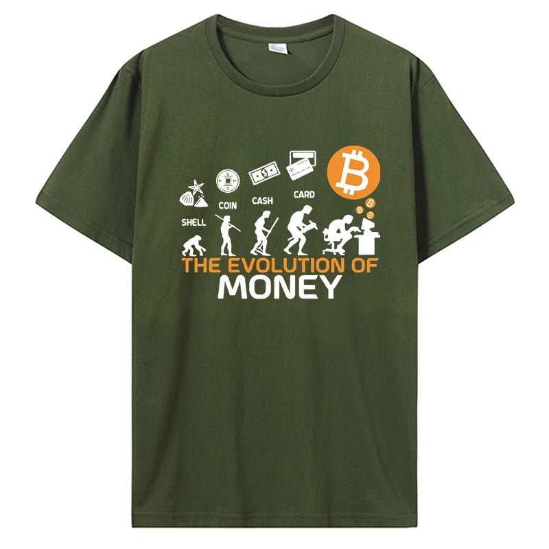 The Evolution of Money Funny Bitcoin Japanese Harajuku Simple Manga Print Summer Thin Cotton Short Sleeve T-Shirt Loose S