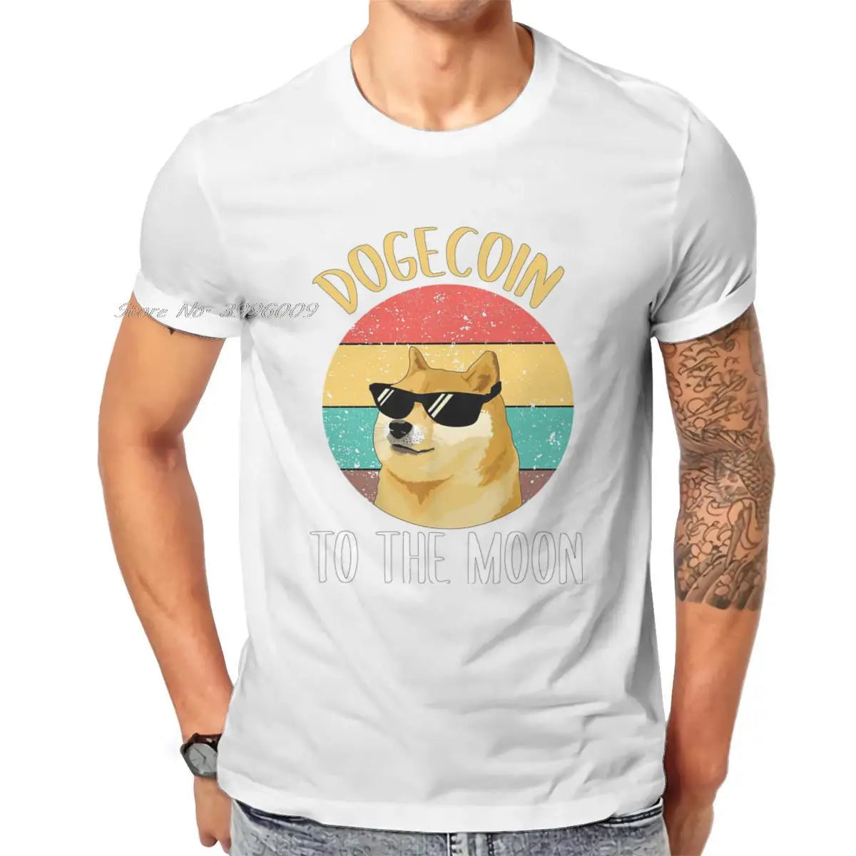 Bitcoin Cryptocurrency Art Dogecoin to the Moon Classic T Shirt Vintage Loose Cotton Men'S Tops Harajuku Crewneck Tshirt