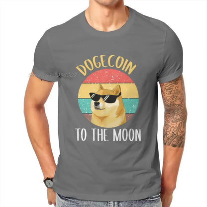 Bitcoin Cryptocurrency Art Dogecoin to the Moon Classic T Shirt Vintage Loose Cotton Men'S Tops Harajuku Crewneck Tshirt