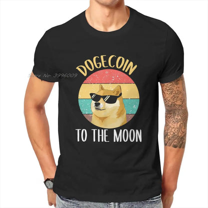 Bitcoin Cryptocurrency Art Dogecoin to the Moon Classic T Shirt Vintage Loose Cotton Men'S Tops Harajuku Crewneck Tshirt